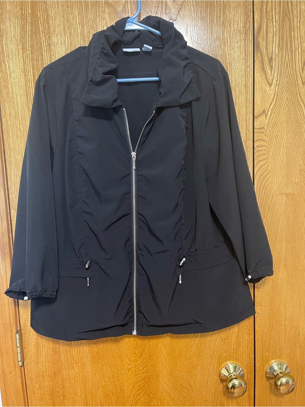 Chico's Black Ruffle-Collar Zip Front Utility Jacket